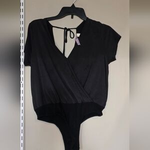 Alya Black Tie-Back Surplice Bodysuit